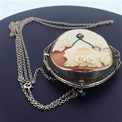 Vintage Cameo Gold-Diamond-Stone Brooch .10 CT. 14K Antique Gold 15g